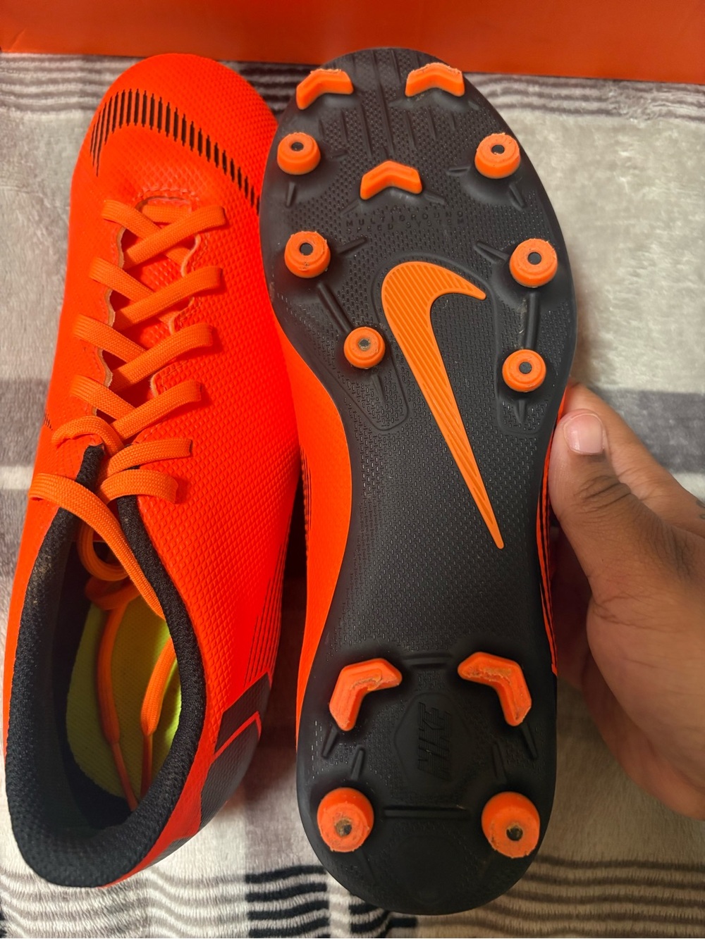 Nike Men's Bright Orange Soccer Cleats with Black Accents - Picture 4 of 6